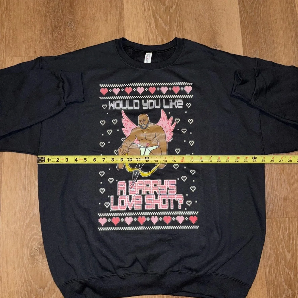 Would You Like A Barrys Love Shot Ugly Christmas Sweater Crewneck Shirt Men XL